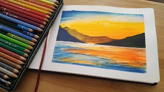 Watercolor pencils beginners landscape tutorial [upl. by Arbmat]