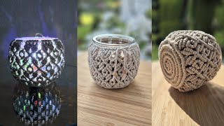 Macrame Lantern Jar Cover Boho Candle Holder 2 Color Pattern Tutorial [upl. by Barton]