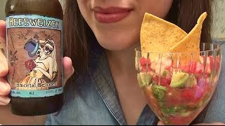 SassEsnacks ASMR  Eating Sounds  Seafood Salsa Recipe  Day of the Dead Ale  Beer  Mukbang [upl. by Ettezzil]