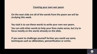 Year 10  War Poetry Creative Writing [upl. by Cordula]