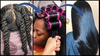 Roller Set And Silk Press On Natural Hair 4B 4C  Roller Set Silk Wrap On Natural Hair  silk Press [upl. by Darn]