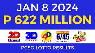 Lotto Result January 8 2024 9pm PCSO [upl. by Placeeda299]