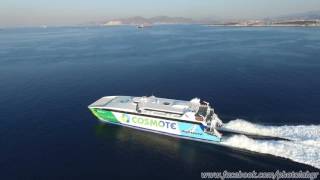 Aerial drone view  Highspeed 4 leaving Piraeus port [upl. by Barger]