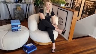 Catie Unboxes Fabulicious Flair Black Faux Leather 45 Inch High Heel Mule Slide On Shoes [upl. by Deloris790]