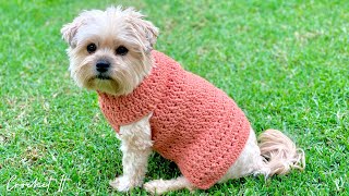 Crossed double crochet stitch dog sweater  Small  Full tutorial  Crochet It [upl. by Beera]