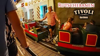 Rutschebanen Roller Coaster at Night On Ride 4K POV Tivoli Gardens Copenhagen Denmark 2023 08 20 [upl. by Aura]