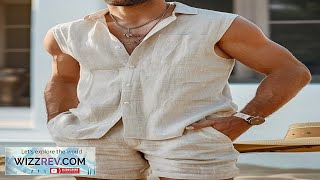 Mens Solid Color Sleeveless Lapel Shirts with Pocket White M Review [upl. by Wester862]