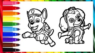 Drawing Sketching Paw patrol Chase and Skye  Chase and Skye from Paw patrol drawing [upl. by Salchunas]