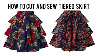 How To Cut Tiered Skirt Pattern with Shaped Waist Band  Tiered Skirt Tutorial [upl. by Noreht]