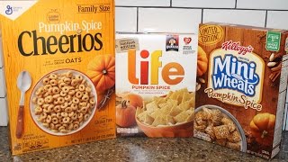 Limited Edition Pumpkin Spice Cereals Cheerios Life amp Mini Wheats Review [upl. by Moskow]