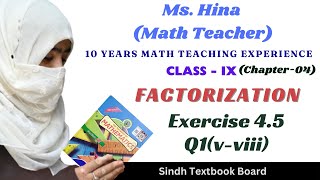 Exercise45 Q1vviii class9maths Chap4Factorization SindhBoard mshinamathteacher [upl. by Lemrej]