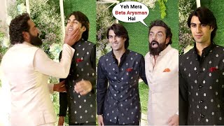 Bobby Deol Introduce His Son Aryaman Deol To Media At Sunny Deol Son Karan Deol Sangeet Ceremony [upl. by Yro]