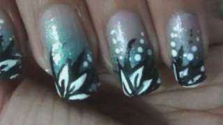 Sparkling Ocean Flower Nail Art Tutorial [upl. by Anirehs]