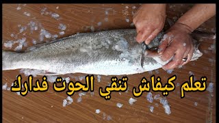 تعلم طريقة تنظيف وغسل سمك الكوربين  القرب  Poisson Courbine [upl. by Yesmar]