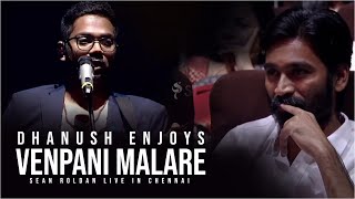 Dhanush enjoys Venpani Malare amp Paarthaen Live by RR  Sean Roldan Live in Chennai  Silver Tree [upl. by Bab389]