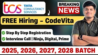 TCS FREE Hiring  Codevita Announced  Off Campus Drive 2025 2026 2027 2028 BATCH  Reg Process [upl. by Nahtahoj]