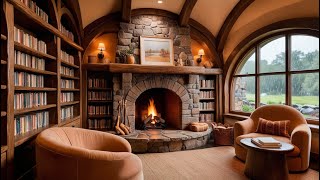 Rain amp Fireplace Sounds  Warm amp Cozy Hobbit Library  Sleep Study Meditation [upl. by Honorine673]