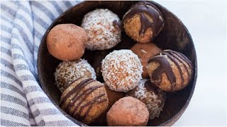 FUDGEY CARAMEL BLISS BALLS  3 ways easy vegan snack recipe [upl. by Eicyaj361]