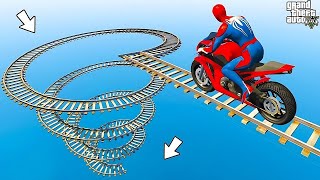 الأبطال الخارقين على القضبان دوامة قمع جس ep4 SPIDERMAN on Motorcycle in Spiral Bridge Stunt Ride [upl. by Akcebar553]