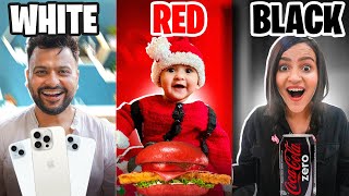 Red vs White vs Black CHALLENGE  EATING amp BUYING Everything In ONE COLOR For 24 Hours [upl. by Rina388]