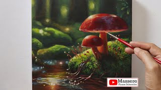 How to Realism Acrylic painting a Mushrooms on Canvas step by step techniques for beginners tutorial [upl. by Palladin]