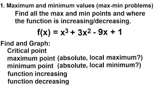 Calculus  Application of Differentiation 4 of 60 MaxMin Values Ex 3 fxx33x29x1 [upl. by Annaeg190]