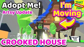 CROOKED HOUSE ADOPT ME Tour  IM MOVING  HELP ME DECORATE  ARTSYUPDATE CROOKEDHOUSE [upl. by Georgiana]