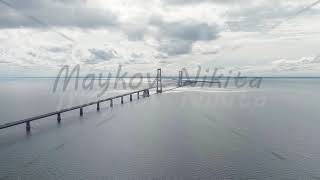 Korser Denmark Great Belt Bridge Storeblt Cloudy weather with gaps Stable Aerial View Po [upl. by Ysied]