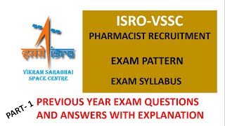 ISRO VSSC PHARMACIST SYLLABUS AND PREVIOUS YEAR EXAM QUESTIONS [upl. by Guendolen622]