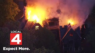 Watch full aerial footage of massive house fire at historic mansion in Detroit [upl. by Kwei]