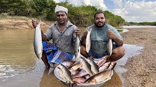 THENPENNAI RIVER FISH CATCHING AND MAKING FISH 65 AND EATING RIVER SIDE Village Besty Foods [upl. by Etti]