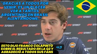 Franco Colapinto se Lamentó por el resultado en la Q2 y agradeció a todos Sus Fans F1 radio [upl. by Rudyard696]