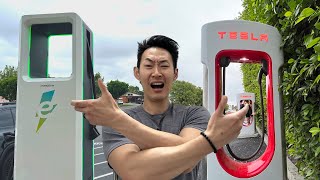 Tesla Supercharger vs 3rd Party Fast Chargers Electrify America Charge Point Ev Go [upl. by Scevor]