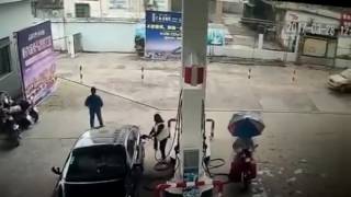 Thief steals a purse and immediately crashes his moped [upl. by Eidson]