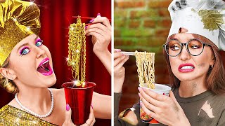 RICH VS POOR CHALLENGE  Eating a 10000 Golden Noodles Expensive VS Cheap Battle by 123GO FOOD [upl. by Larret]