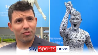 Sergio Aguero reacts to his statue unveiling on the 10th anniversary of his title winning goal [upl. by Arnie]