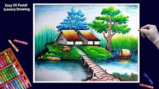 Beautiful Scenery DrawingArt with Oil PastelsStep by Step [upl. by Llaccm775]