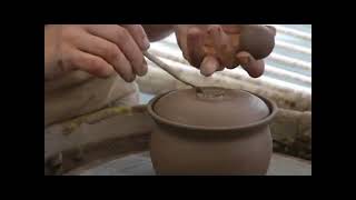 Throwing a Lidded Sugar Bowl on the Pottery Wheel  Attaching a Knob to a Sugar Bowl Lid [upl. by Isolde]