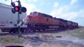 BNSF with quotRotten Pumpkinquot Locomotive Manifest Beaumont Texas [upl. by Ardehs]