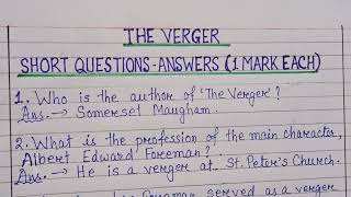 THE VERGER  20 VERY SHORT TYPE QAns  Alt English  Class  12 [upl. by Aizitel]