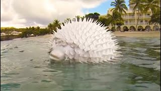 See How a Pufferfish Blows Itself Up Puffer Fish Puffing and Floating in Hand Net while Snorkeling [upl. by Aldarcie]