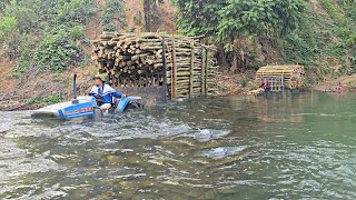 Tractors transport wood in complex terrain Tractors cross dangerous rivers [upl. by Anairdna]