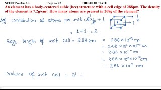 An element has a bodycentered cubic bcc structure with a cell edge of 288pm The density [upl. by Sig]