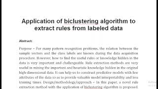 Application of biclustering algorithm to extract rules from labeled data [upl. by Nwatna486]