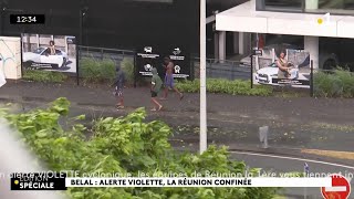 Alerte violette  vents forts précipitations et quelques imprudents dans les rues de SaintDenis [upl. by Berkow]