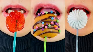 asmr MILK CHOCOLATE LOLLIPOPS MERINGUE MARSHMALLOWS CAKE JELLY eating sounds food mukbang [upl. by Annodas941]