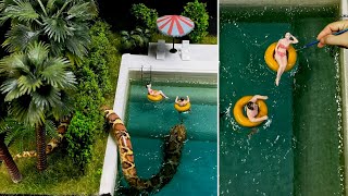 How To Make Diorama Giant Snake Attacks Swimming Couple  Clay  Resin Art [upl. by Atsed605]