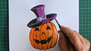 How To Draw Halloween Pumpkin  Easy Drawing For Kids And Beginners [upl. by Richara130]