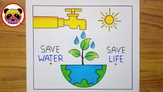 World Water Day Poster Drawing  Save Water Save Life Drawing  Save Water Save Earth Drawing Easy [upl. by Ecinev878]