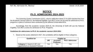 Delhi University PhD Admissions Notification 202425  DU PhD Admissions Rule 202425 [upl. by Yssirhc692]